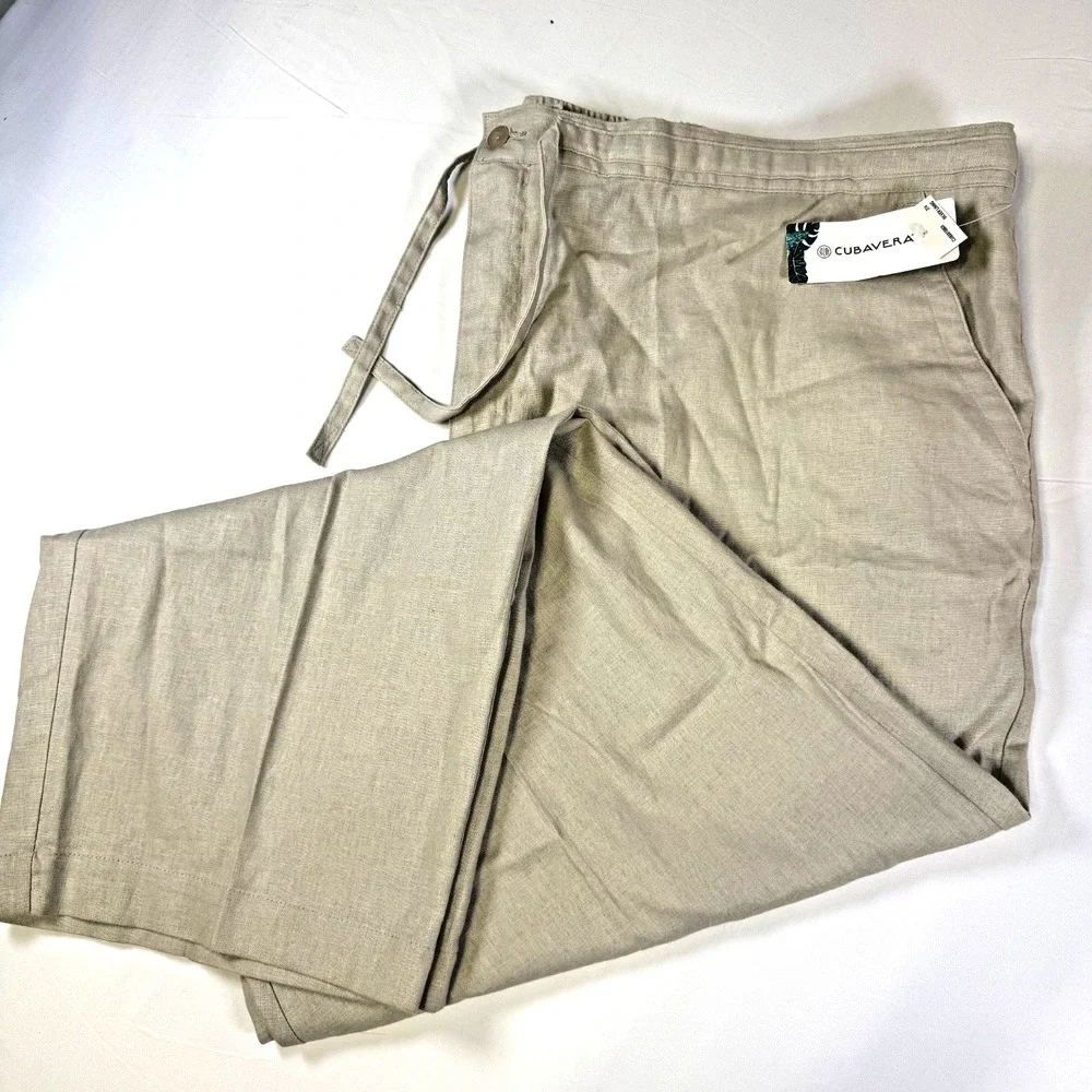 NWT Cubavera Silver Lining Natural Linen Drawstring Pants Men's Size 4XB